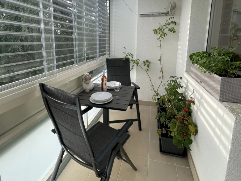 Furnished balcony with plants and table