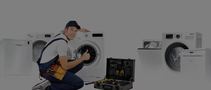 Technician with washing machines