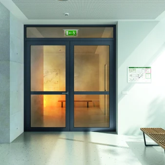 Fire-rated double doors with exit sign