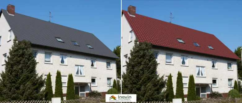 Bílý dům s tmavě šedou nebo červenou střechou pro výběr barev fasády.