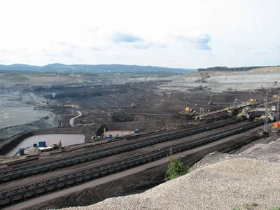 Open-pit coal mine with rail transport