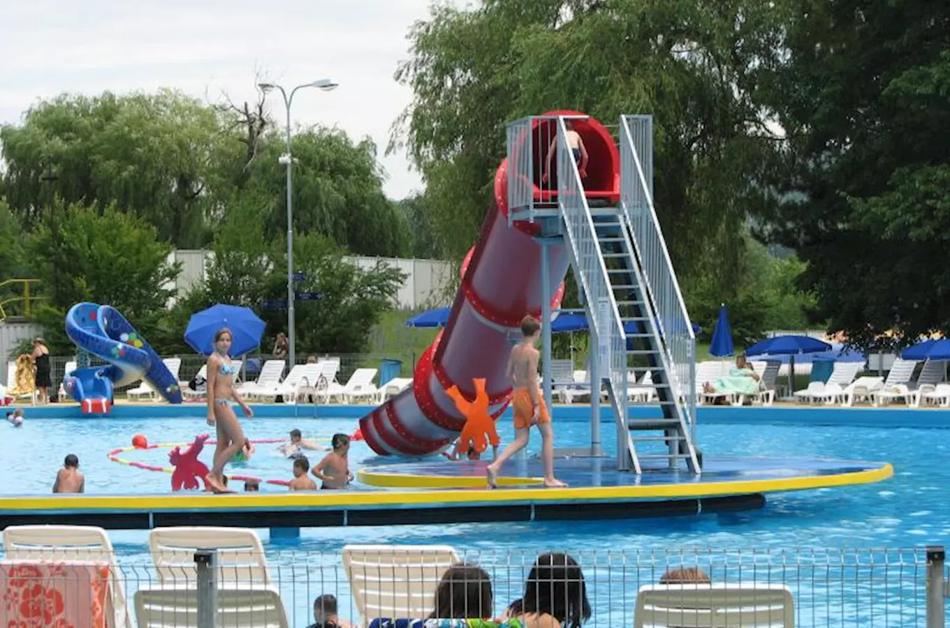 Water park slide and pool area