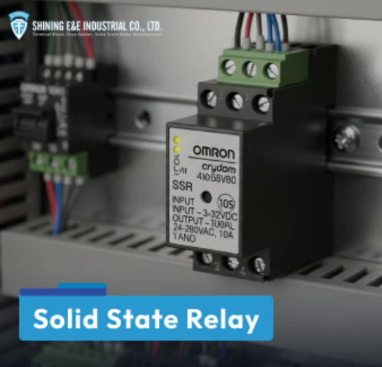 Omron SSR relé namontovaný na lištu pro připojení do elektrického rozvaděče.