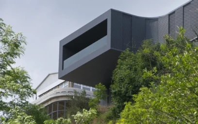 Modern apartment building on hillside