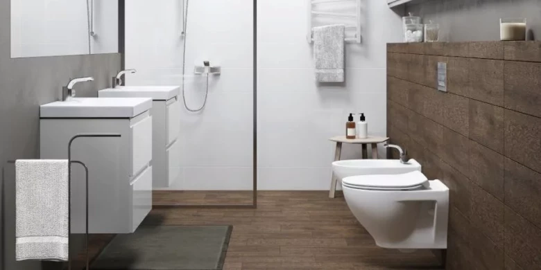 Modern bathroom with bidet and toilet
