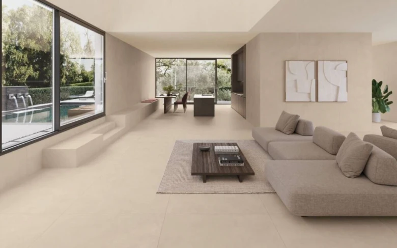 Large format tile interior living room