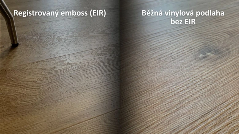 Porovnání texturované a hladké vinylové podlahy bez EIR