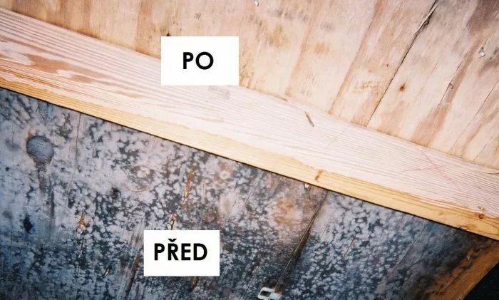 Porovnání dřevěného prkna před a po úpravě pro altan.