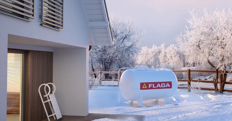Gas storage tank in snow