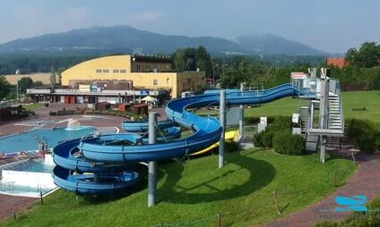 Water park slides and pool